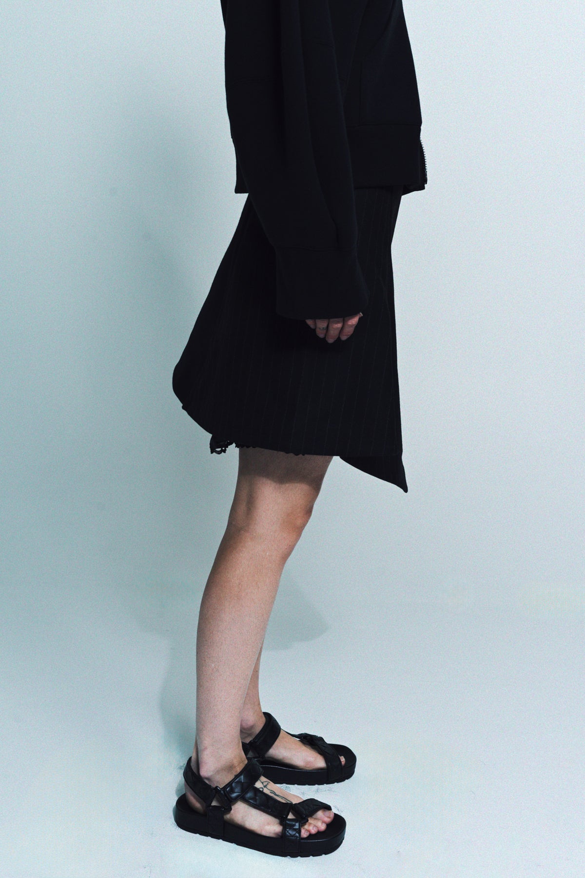 SACAI | CHALK STRIPE & WOOL MELTON SKIRT - MAXFIELD LA