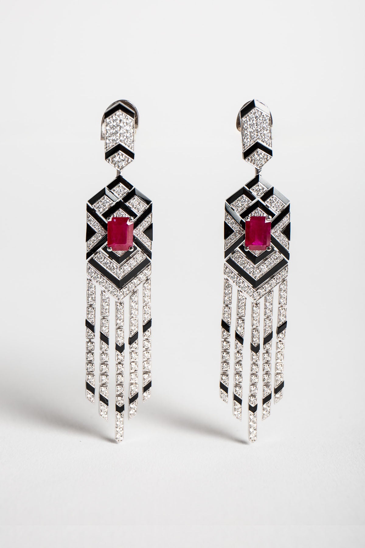 STEFERE | WHITE GOLD, RUBY, ONYX, & DIAMOND EARRINGS