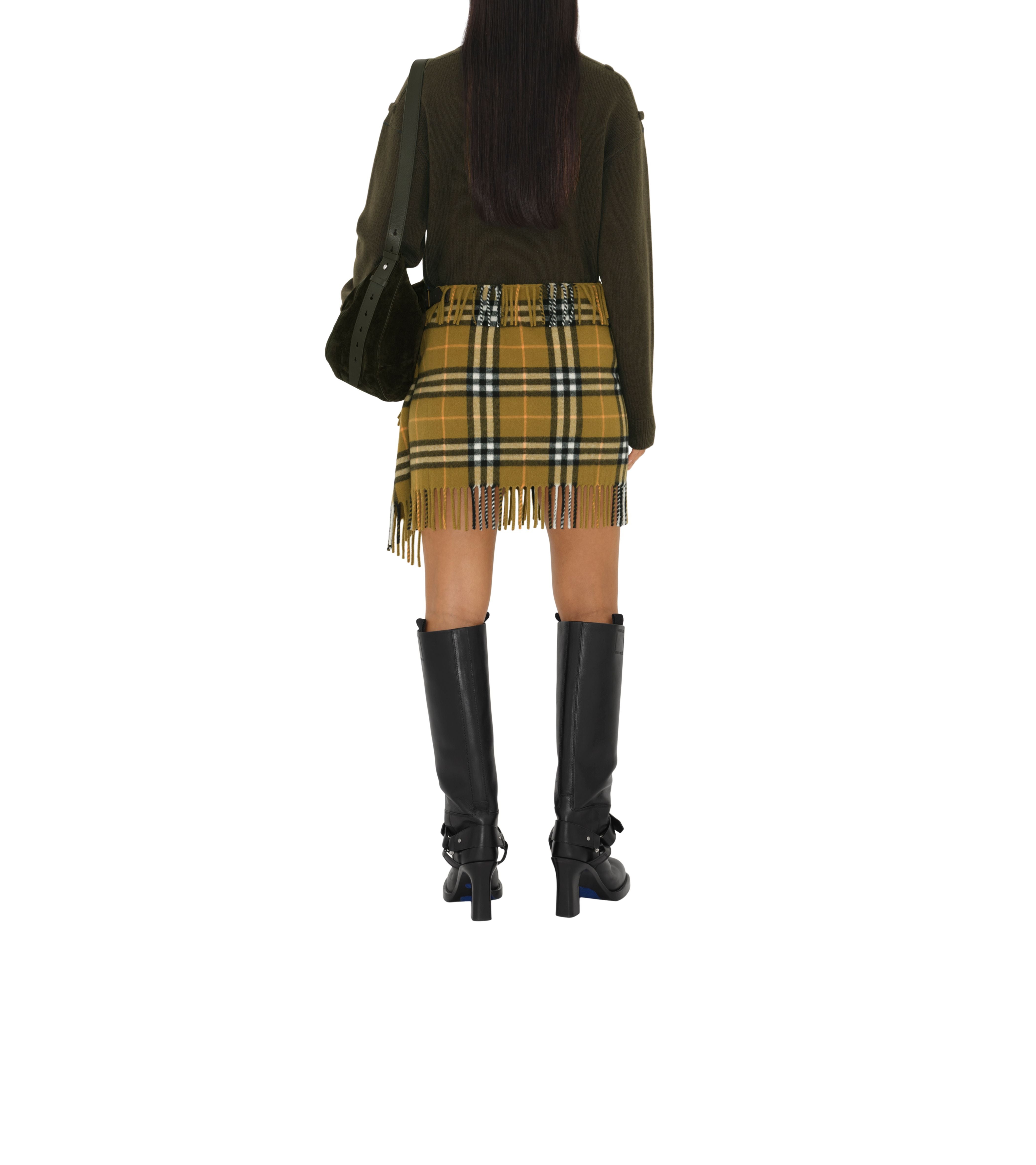 BURBERRY | CHECK WOOL CASHMERE SCARF SKIRT - MAXFIELD LA