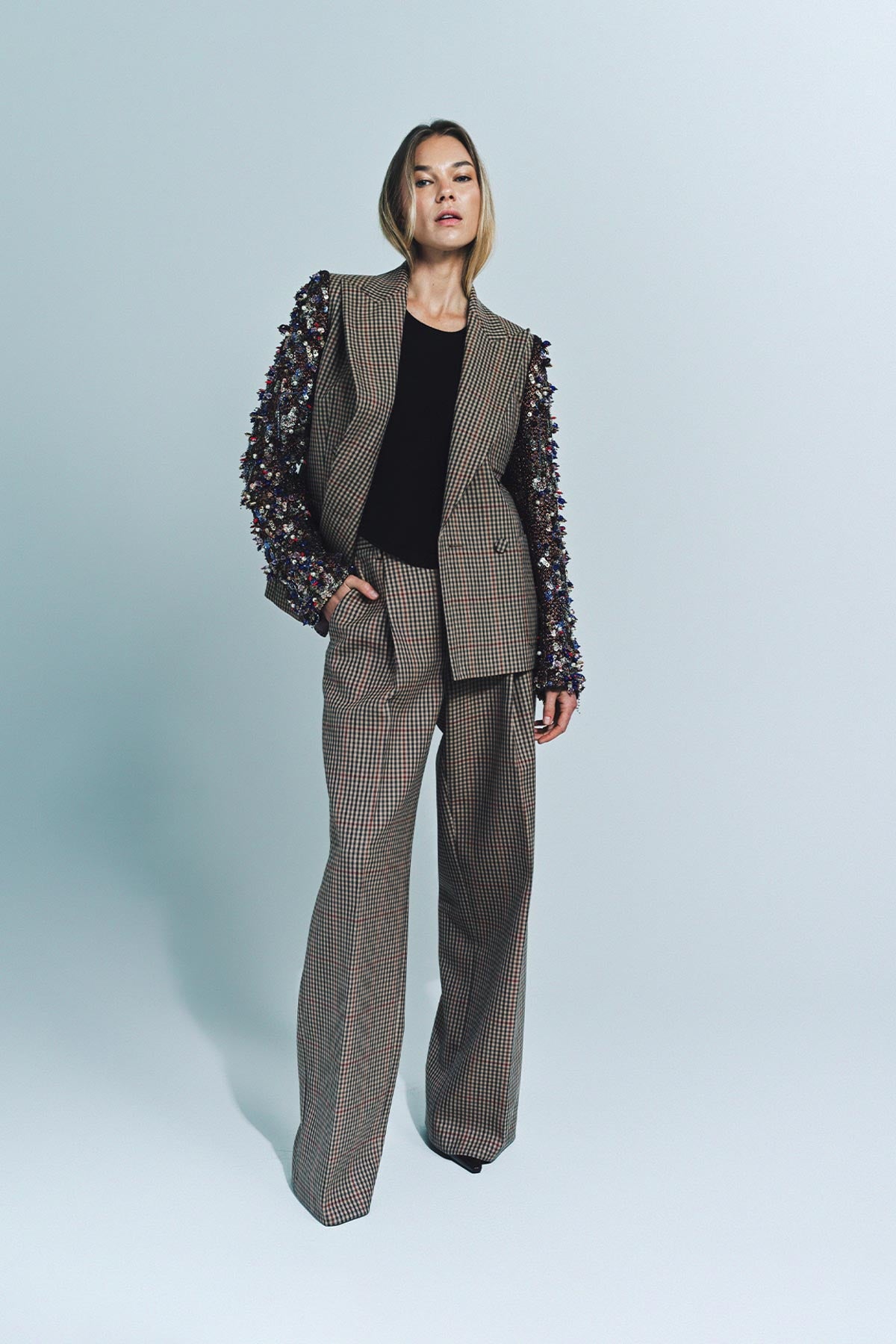 DRIES VAN NOTEN | SEQUINED CHECKED WOOL BLAZER - MAXFIELD LA