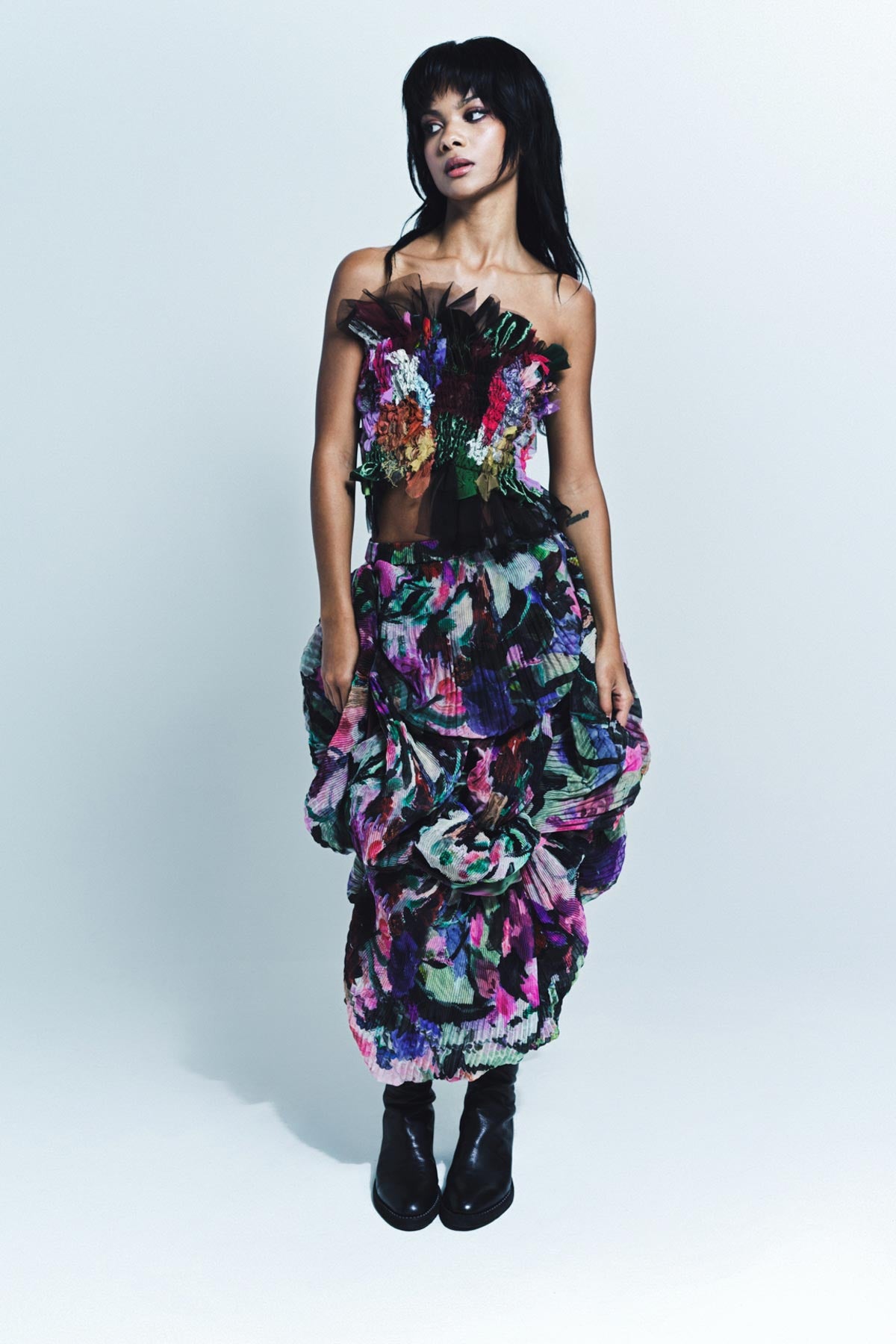 CAROLINE HU | FLOWER PRINT SEASHELL PLEATED SKIRT - MAXFIELD LA