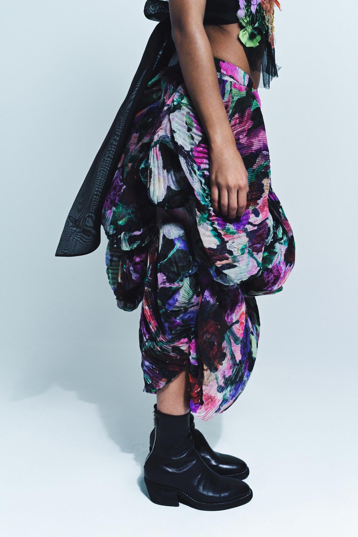 CAROLINE HU | FLOWER PRINT SEASHELL PLEATED SKIRT - MAXFIELD LA