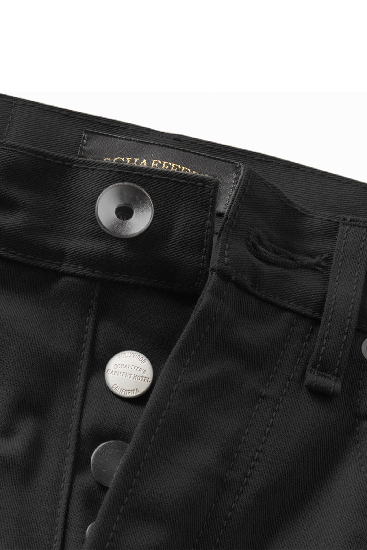 SCHAEFFER'S GARMENT HOTEL | BLACK JAPANESE STRETCH DOUBLE FRONT - 103 TALL RISE JEANS - MAXFIELD LA