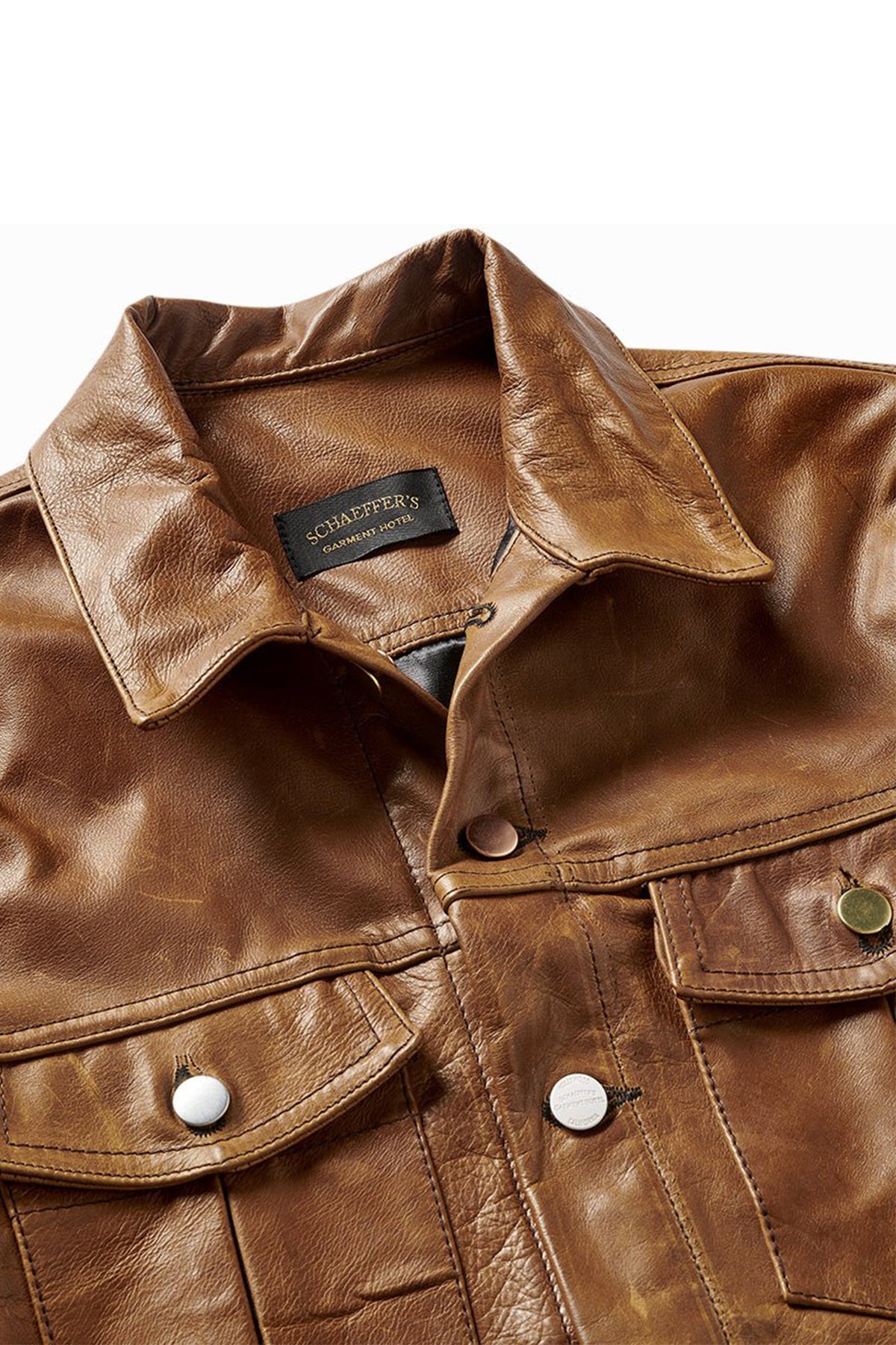SCHAEFFER'S GARMENT HOTEL | AGED ITALIAN HANDMADE LEATHER TRUCKER JACKET - MAXFIELD LA