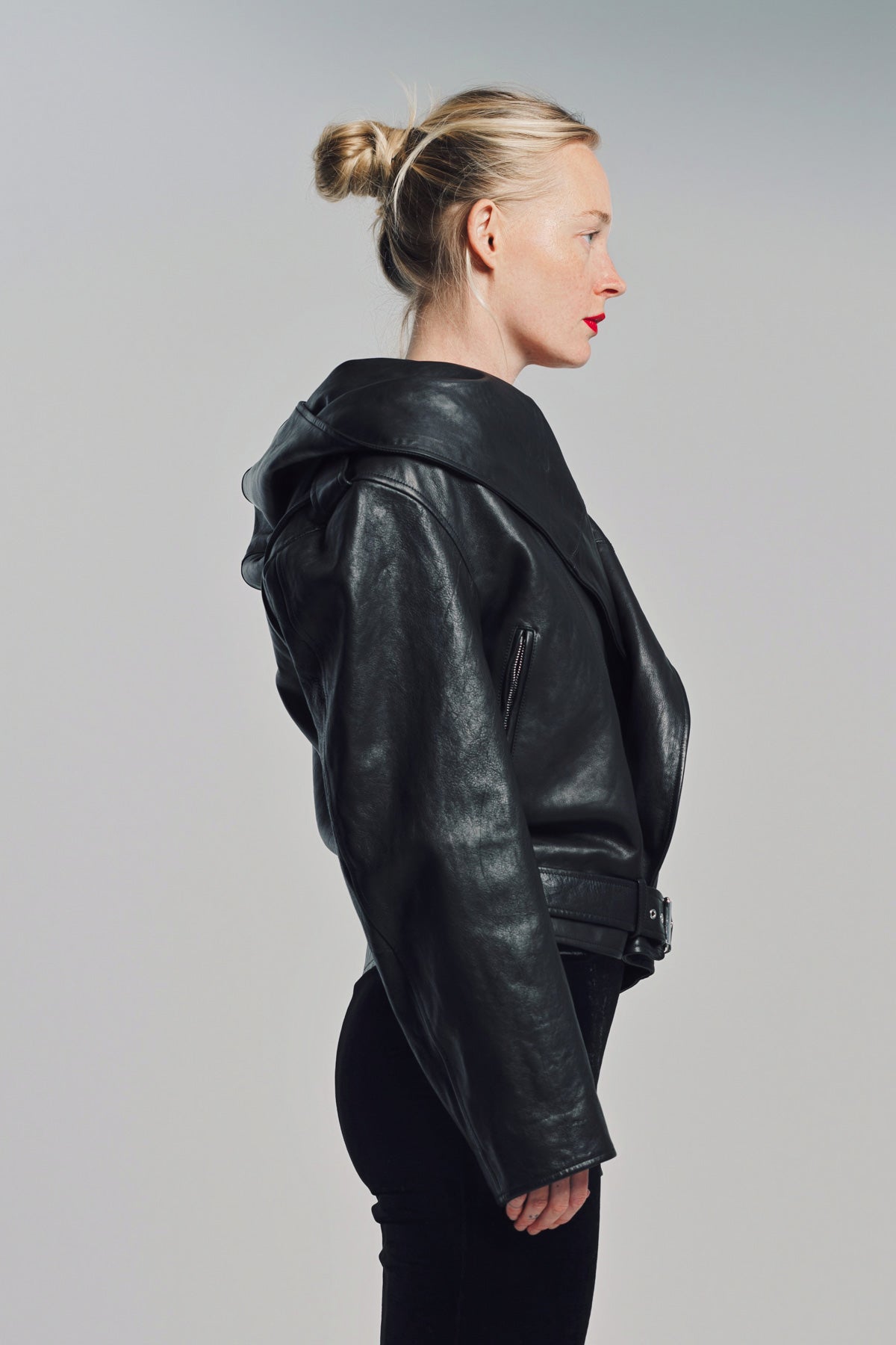 ALAÏA | LEATHER HOODED BIKER JACKET