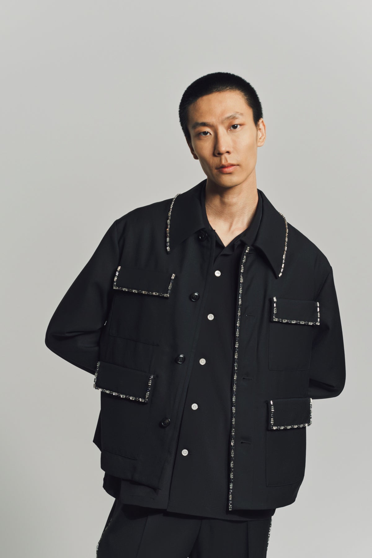 25ss　未使用　AMIRI アミリ　クリスタル装飾　ジャケットセットアップ　黒 AMIRI | CRYSTAL TRIM 4 POCKET BLOUSON