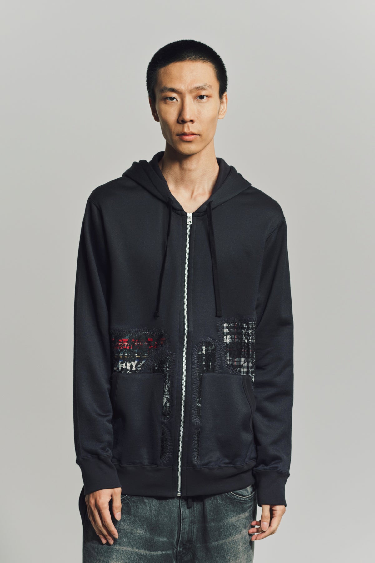JUNYA WATANABE | FRENCH TERRY PATCHWORK HOODIE - MAXFIELD LA