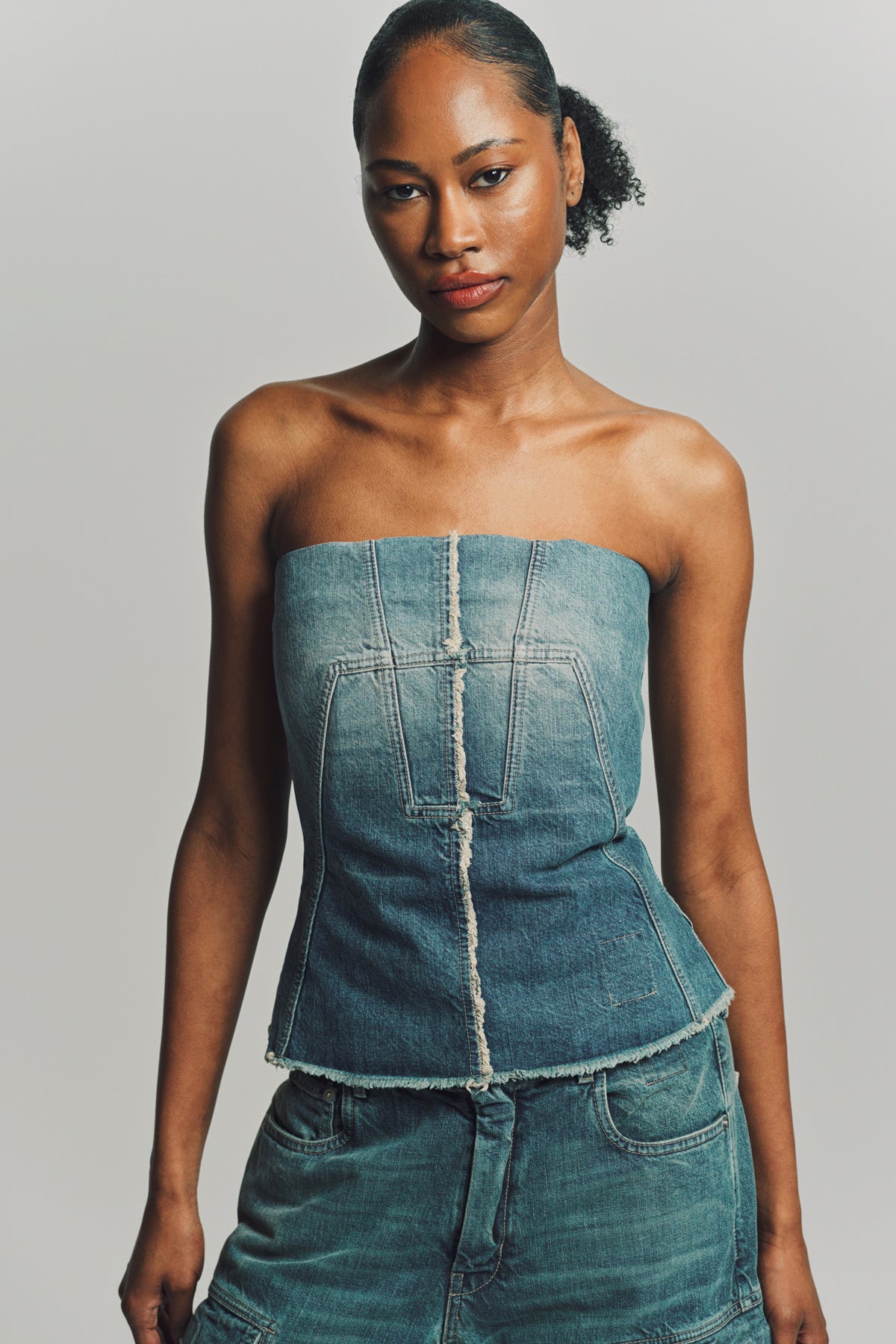 RICK OWENS DRKSHDW | DENIM BUSTIER TOP