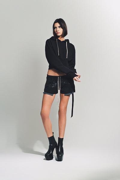 rick owens hollywood fog boxer ショートパンツ Black Porterville Fog Boxer Leather Shorts by Rick Owens on Sale