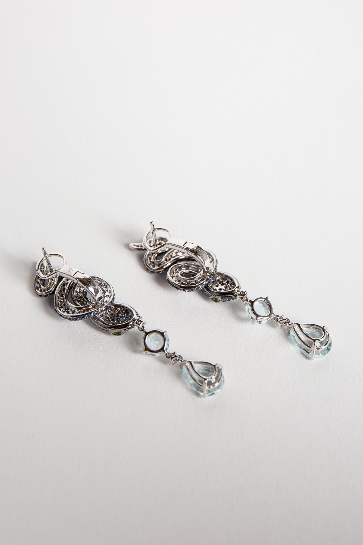 STEFERE | WHITE GOLD, DIAMOND, BLUE SAPPHIRE, & AQUAMARINE SNAKE EARRINGS