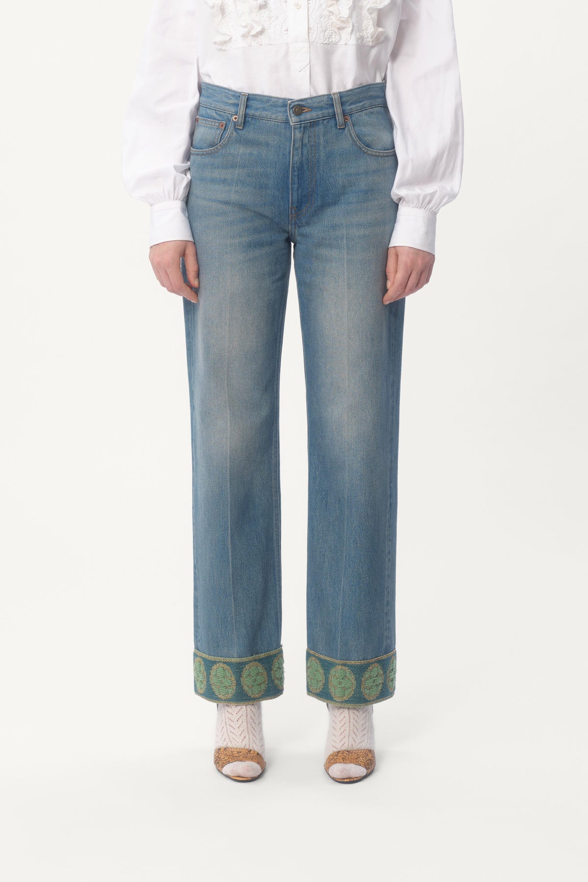 VALENTINO | JACQUARD TRIM JEANS - MAXFIELD LA