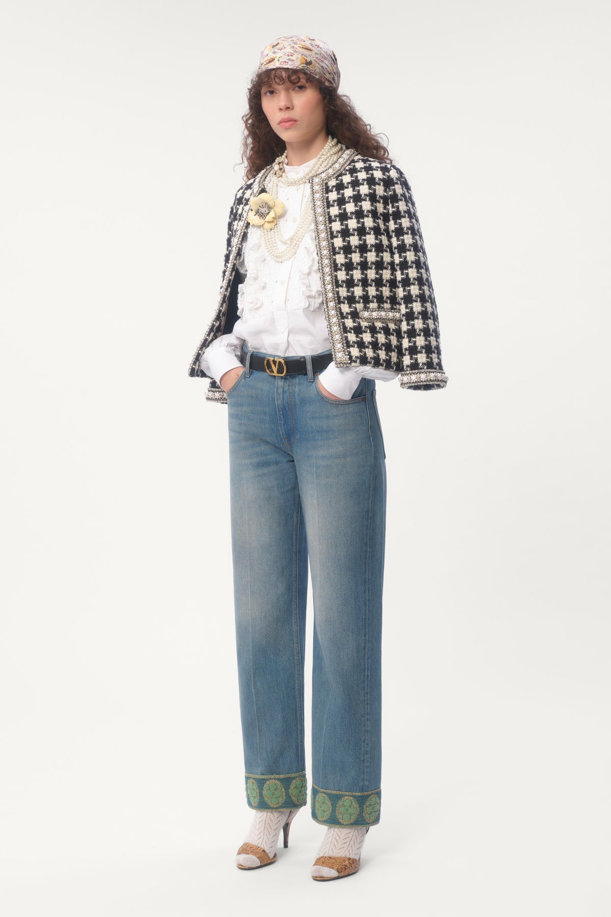 美品 VALENTINO 25SS Wide Leg Jeans 27 トリム VALENTINO | JACQUARD TRIM JEANS