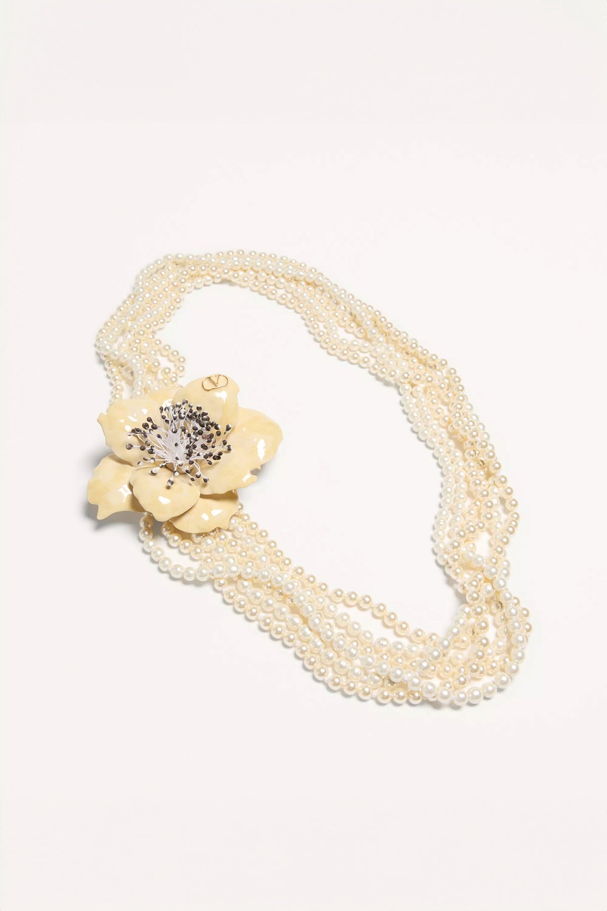 VALENTINO GARAVANI | FLEUR LUMINEUSE NECKLACE IN METAL, ENAMEL, PEARLS AND FABRIC