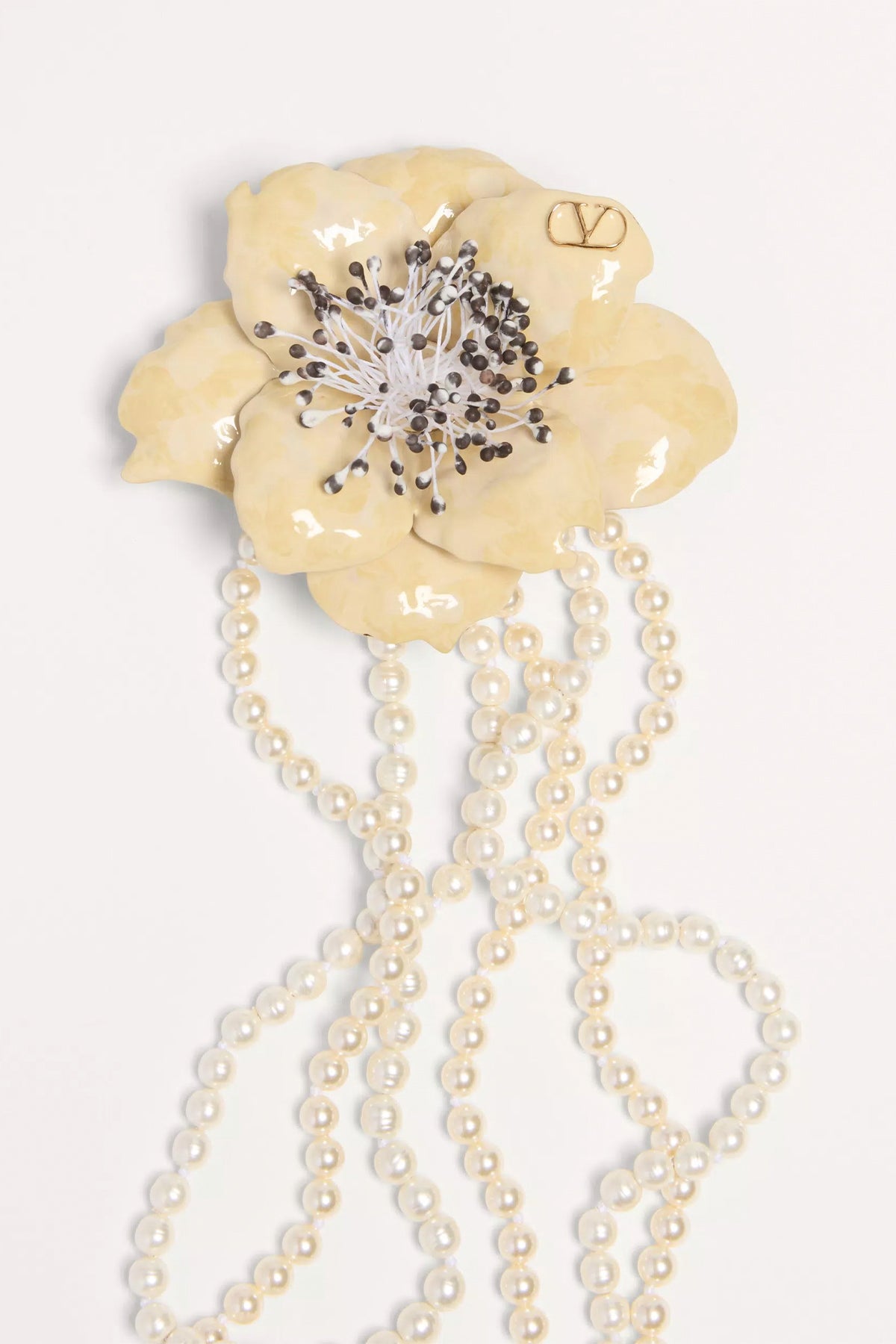 VALENTINO GARAVANI | FLEUR LUMINEUSE NECKLACE IN METAL, ENAMEL, PEARLS AND FABRIC