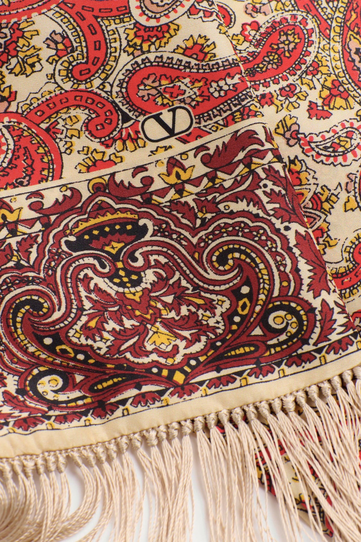 VALENTINO GARAVANI | VOYAGE IMAGINAIRE SILK BANDEAU SCARF WITH FRINGE - MAXFIELD LA