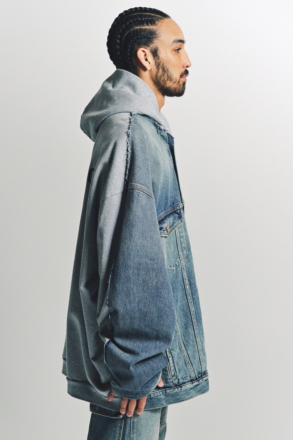 BALENCIAGA | HOODED DENIM JACKET - MAXFIELD LA
