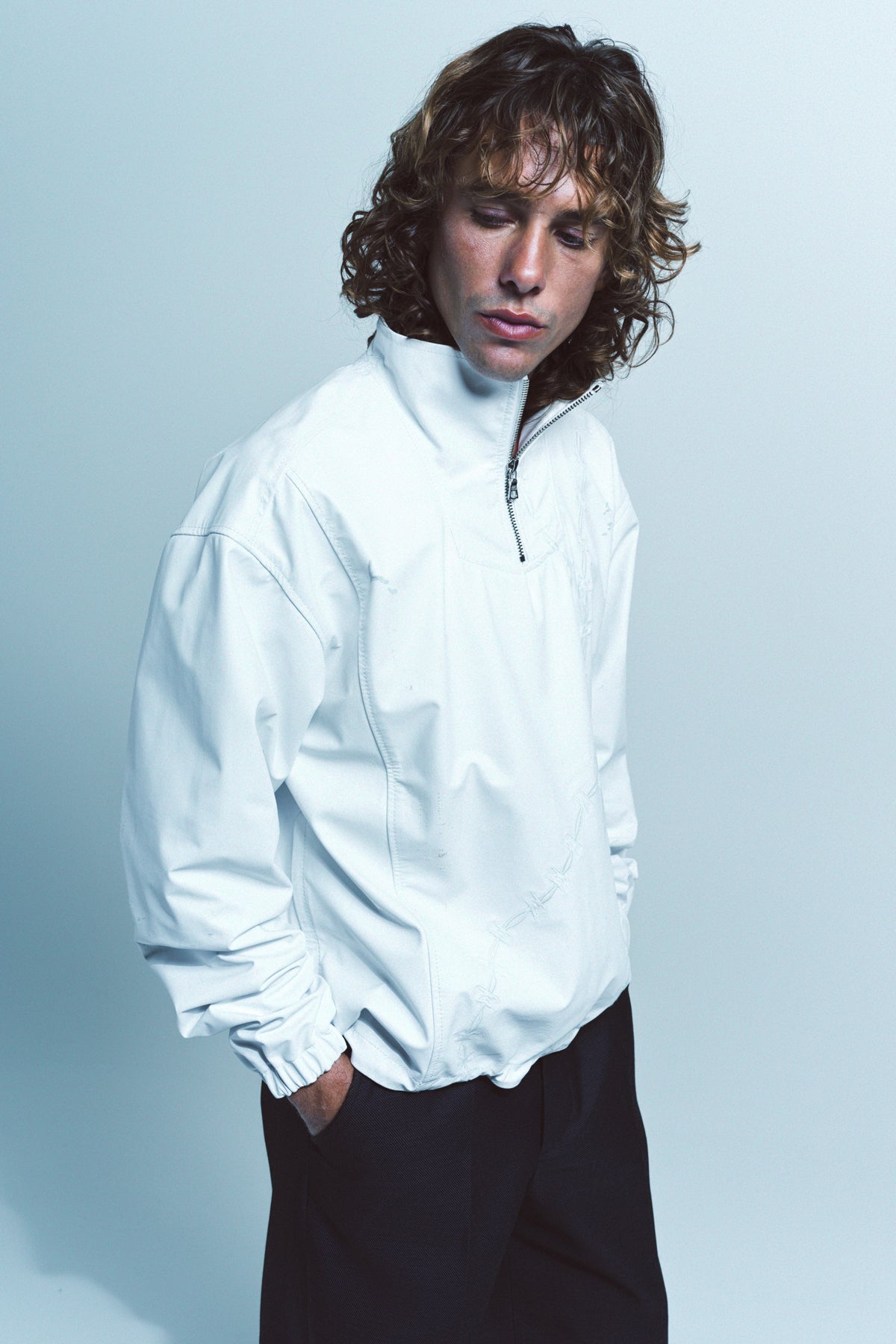 WARREN LOTAS | MOTORCYCLE ACCIDENT LEATHER QUARTER ZIP ZIP - MAXFIELD LA