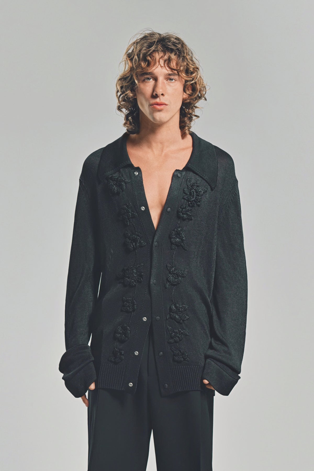 JIL SANDER | CROCHET FLOWER LONG SLEEVE SHIRT