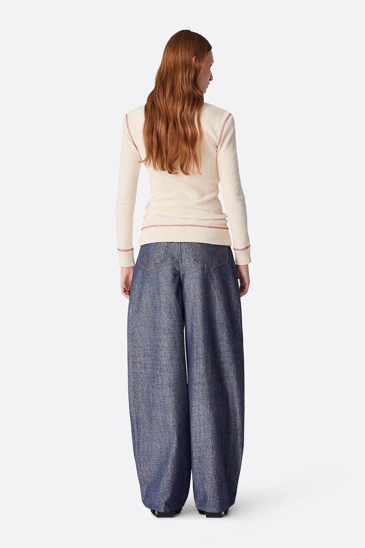 BOTTEGA VENETA | DENIM JACQUARD WIDE LEG TROUSERS