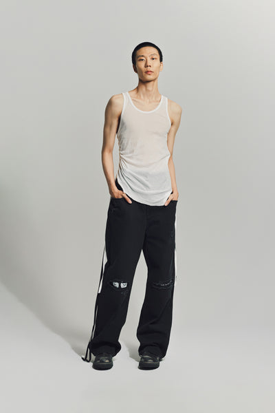 ANN DEMEULEMEESTER ブラック レイヤードタンクトップ 36 357213-52162-ANN-