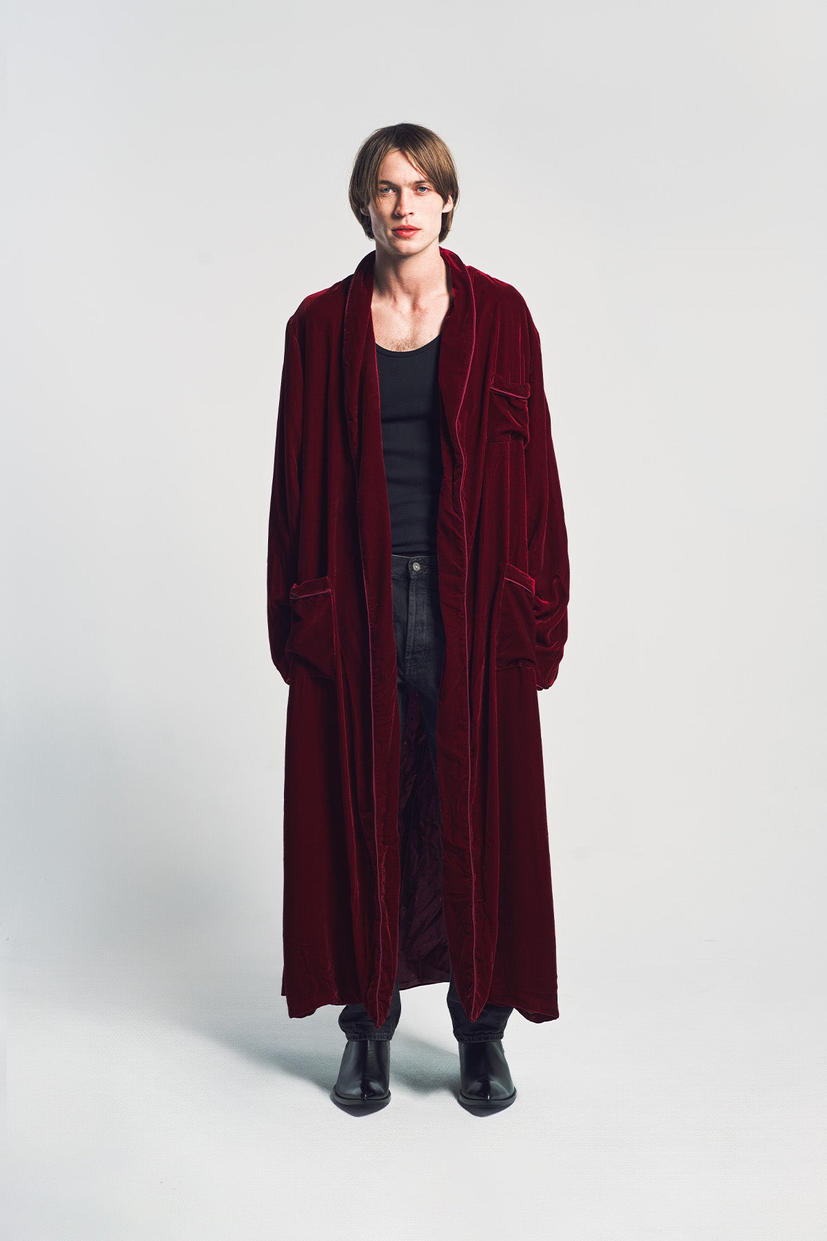 SUSAN BECKER | MEN'S RED SILK & VELVET BAMBERG ROBE