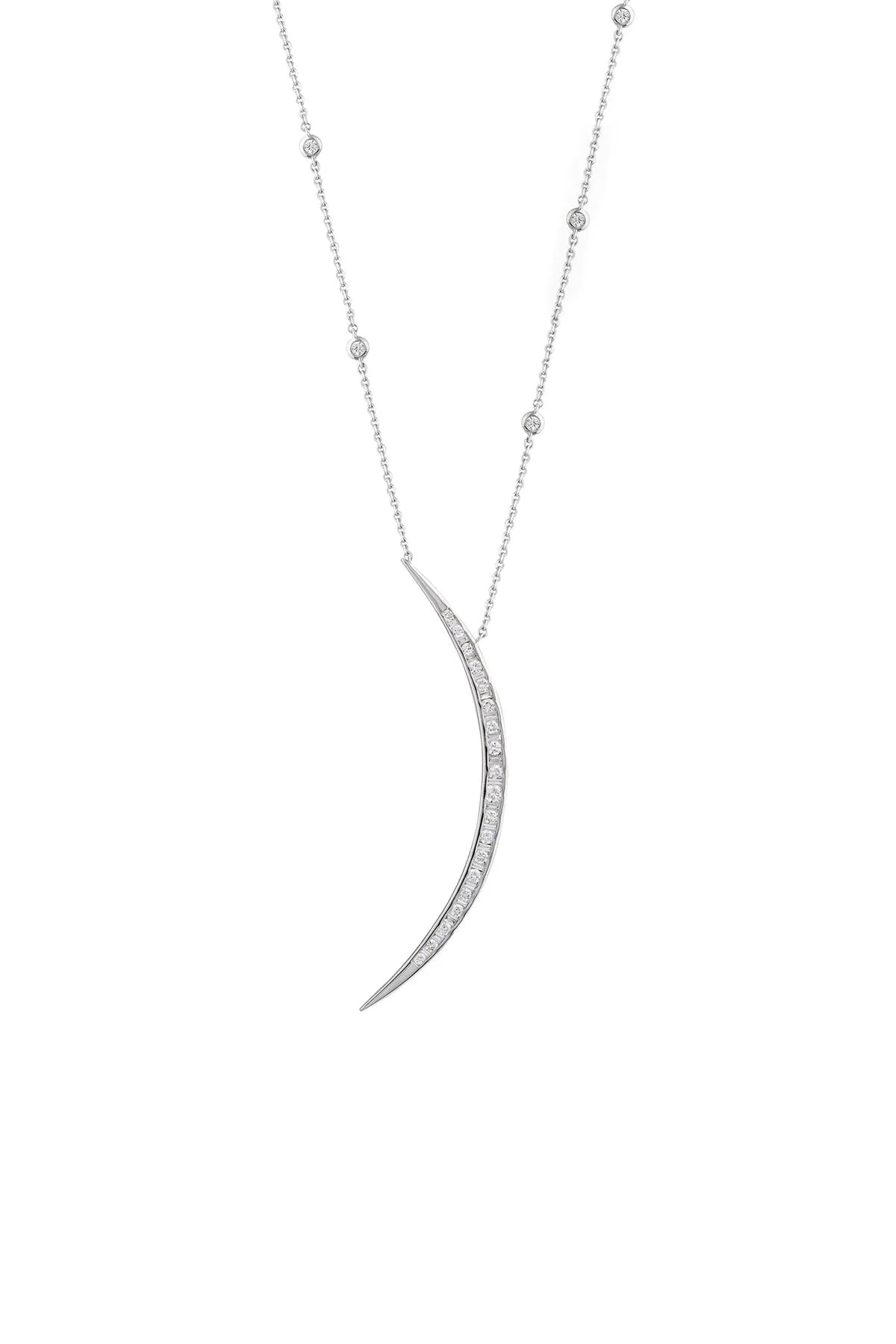 BEE GODDESS | 18K WHITE GOLD CRESCENT DIAMOND NECKLACE - MAXFIELD LA