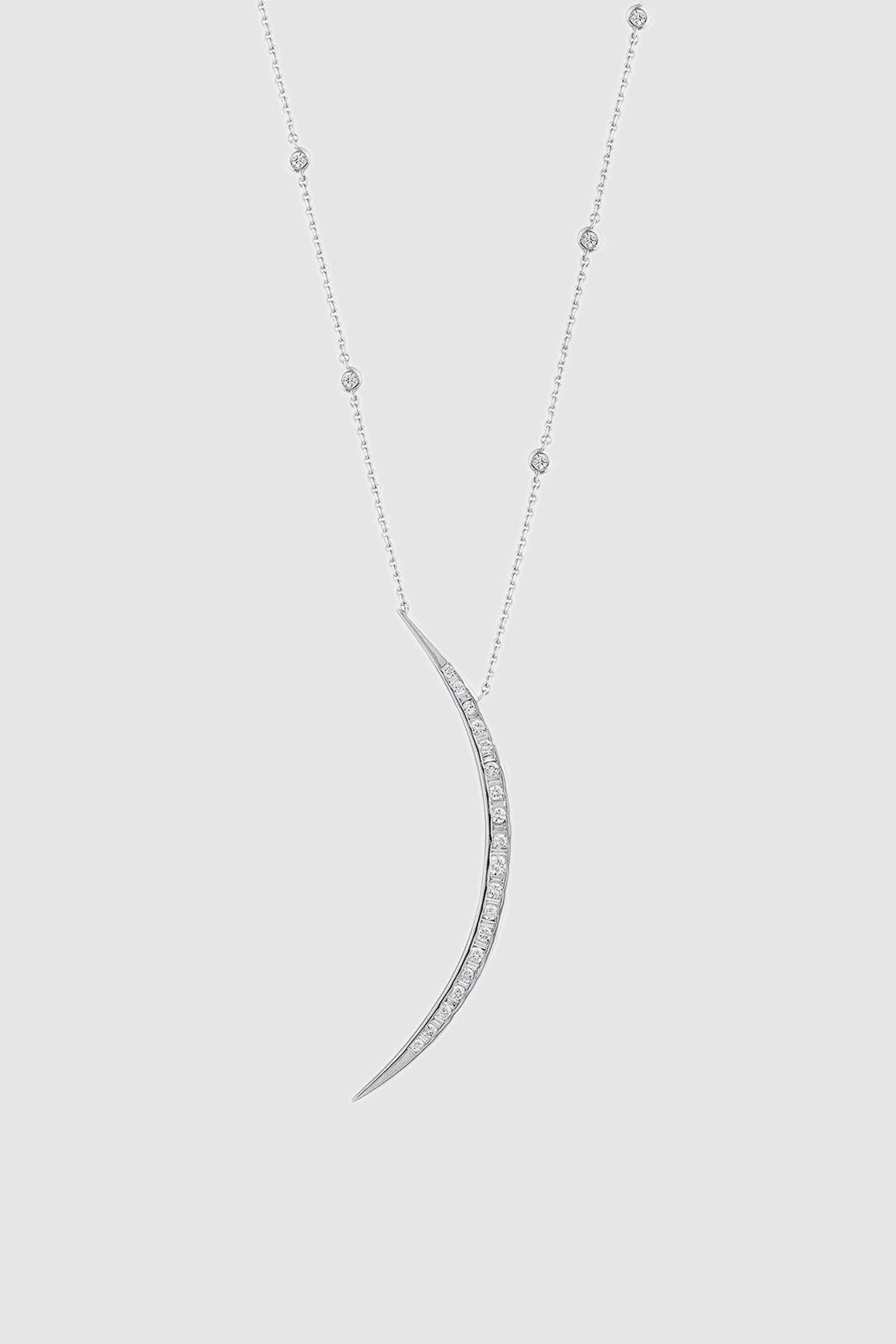 BEE GODDESS | 18K WHITE GOLD CRESCENT DIAMOND NECKLACE