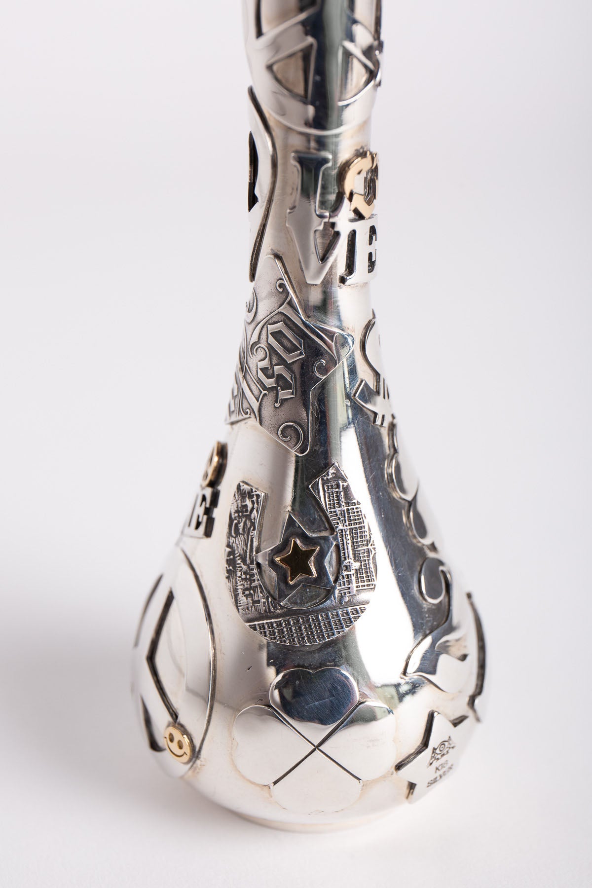BLIND MAN TOGS | 18K YELLOW GOLD AND STERLING SILVER STICKER BOMBED VASE - MAXFIELD LA