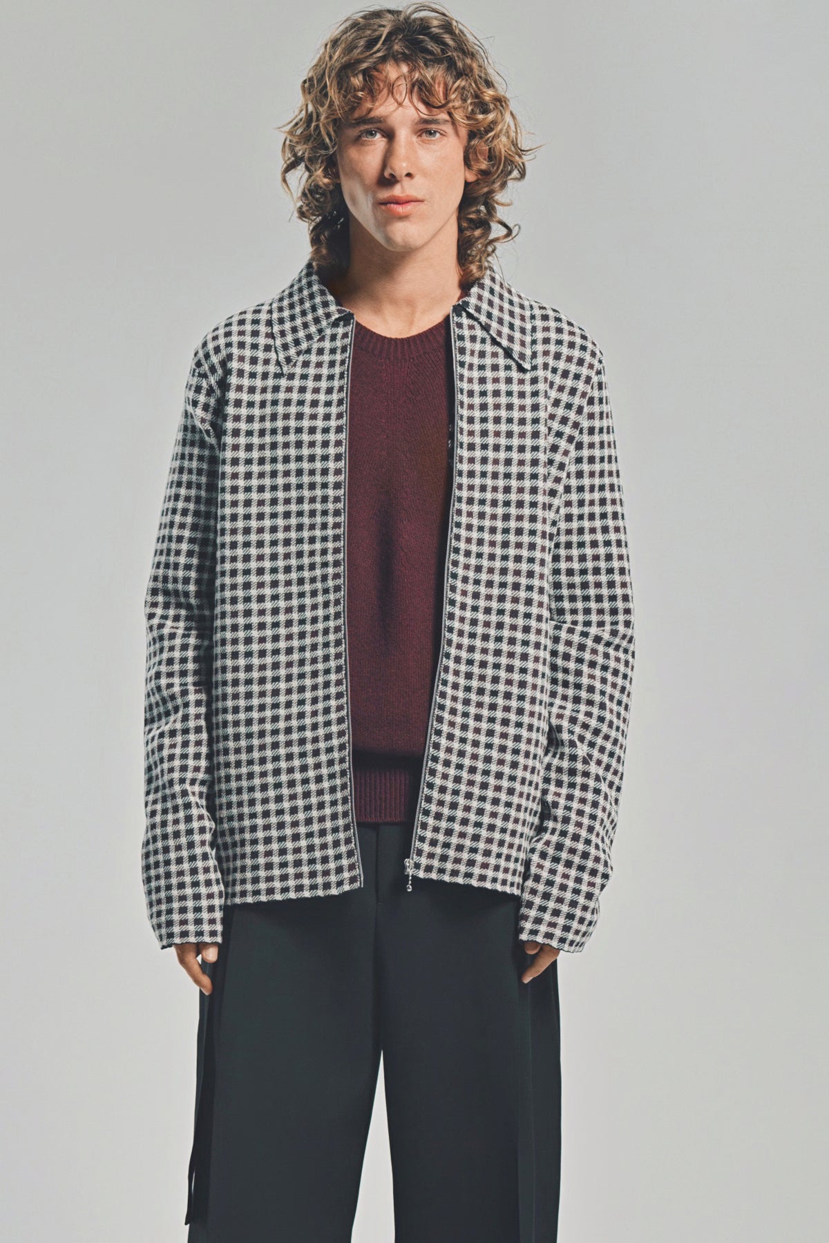 JIL SANDER | WOOL PLAID ZIP-UP SHIRT