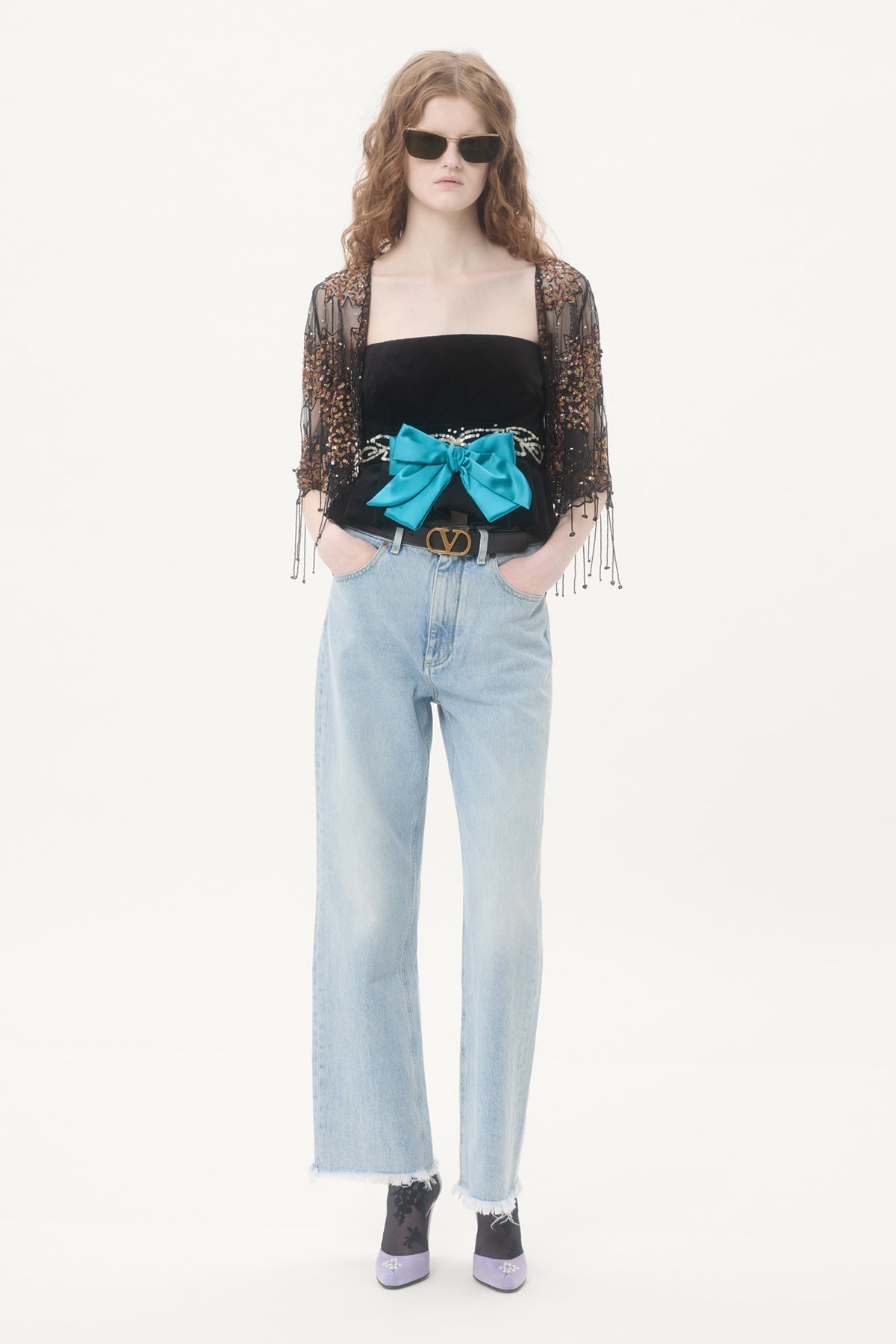 valentino トップス VALENTINO | EMBROIDERED BOW TOP