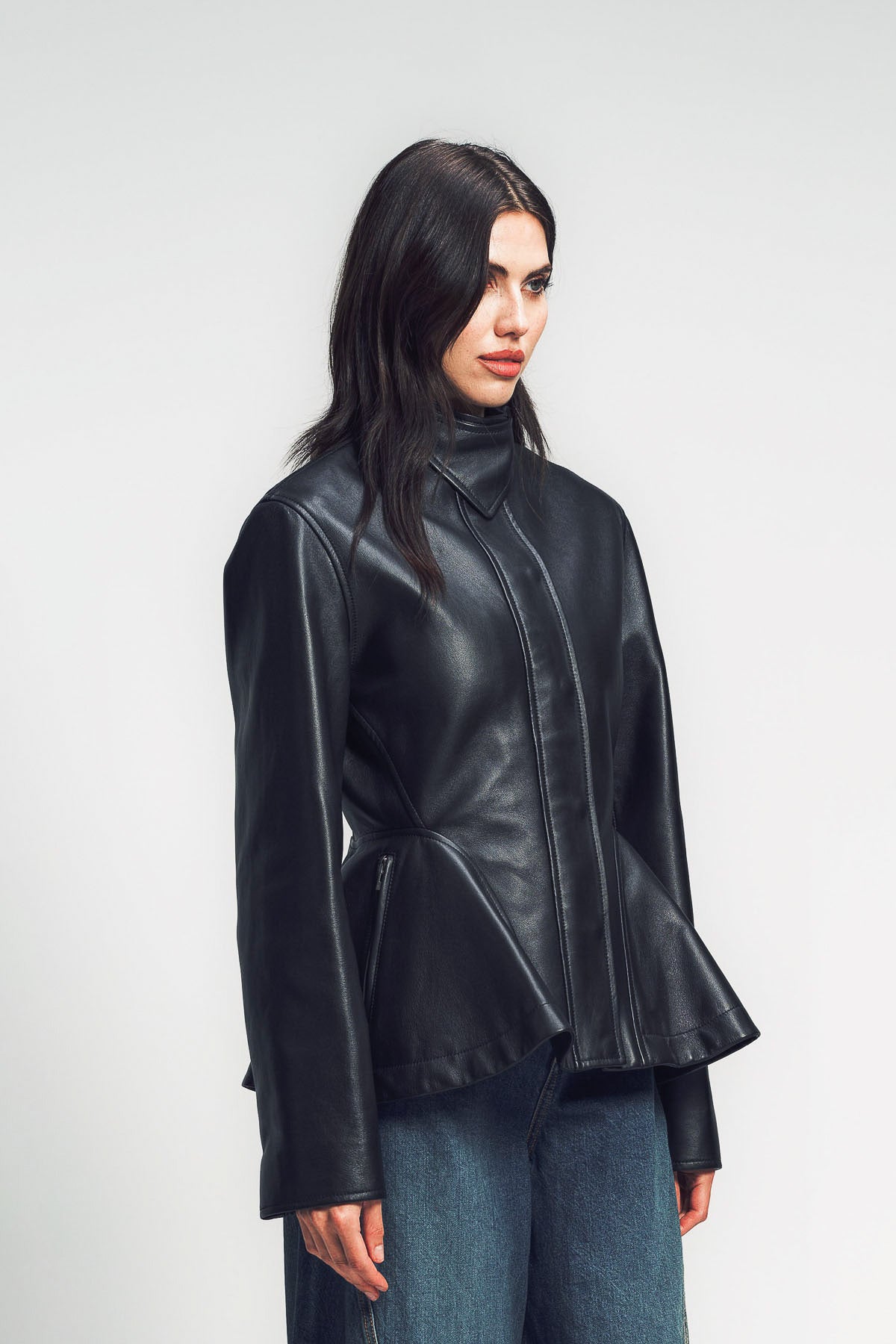 ALAÏA | PEPLUM LEATHER JACKET
