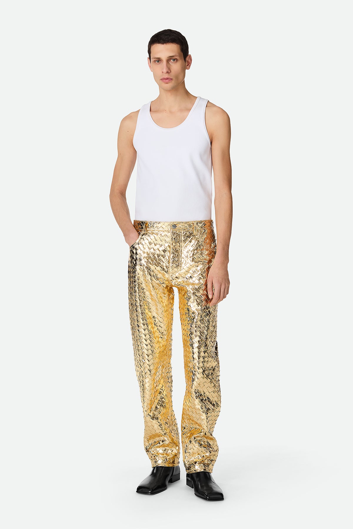 BOTTEGA VENETA | LAMINATED LEATHER TROUSERS - MAXFIELD LA