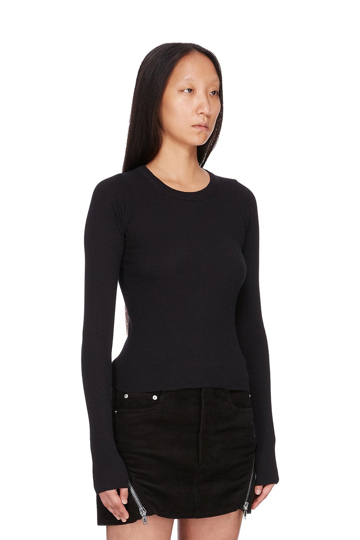 RICK OWENS | CROP RIB LONG SLEEVE TEE
