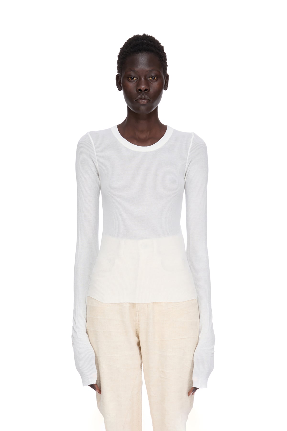 RICK OWENS | CROP RIB LONG SLEEVE TEE