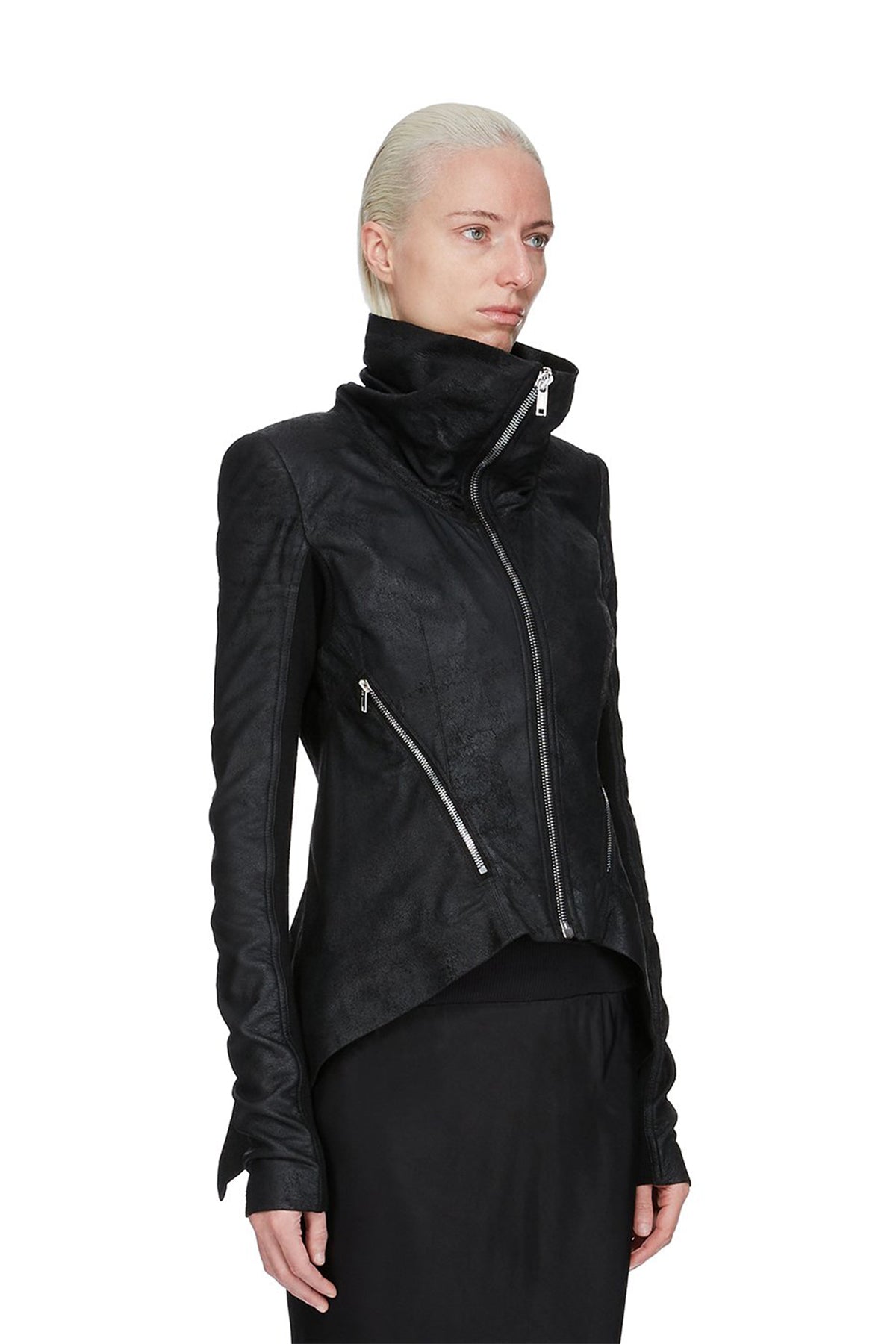 リックオウエンス カウルネック カーブZIPレザージャケット RICK OWENS | ZIPFRONT NASKA BIKER JACKET