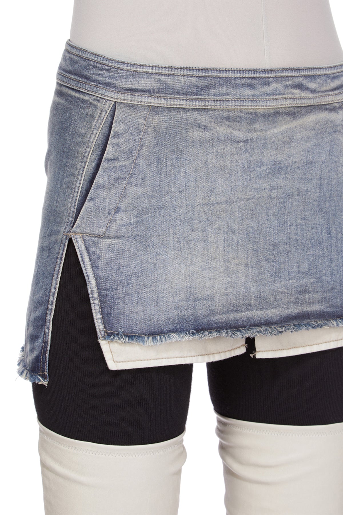 【RICK OWENS】オフホワイト Fog カットオフ デニムミニスカート RICK OWENS | FOG CUTOFF MINI SKIRT