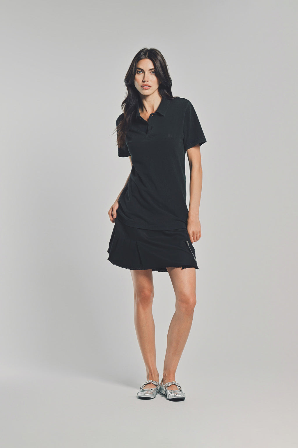 Balenciaga Women's Logo Polo Dress with Pleated Skirt in Black