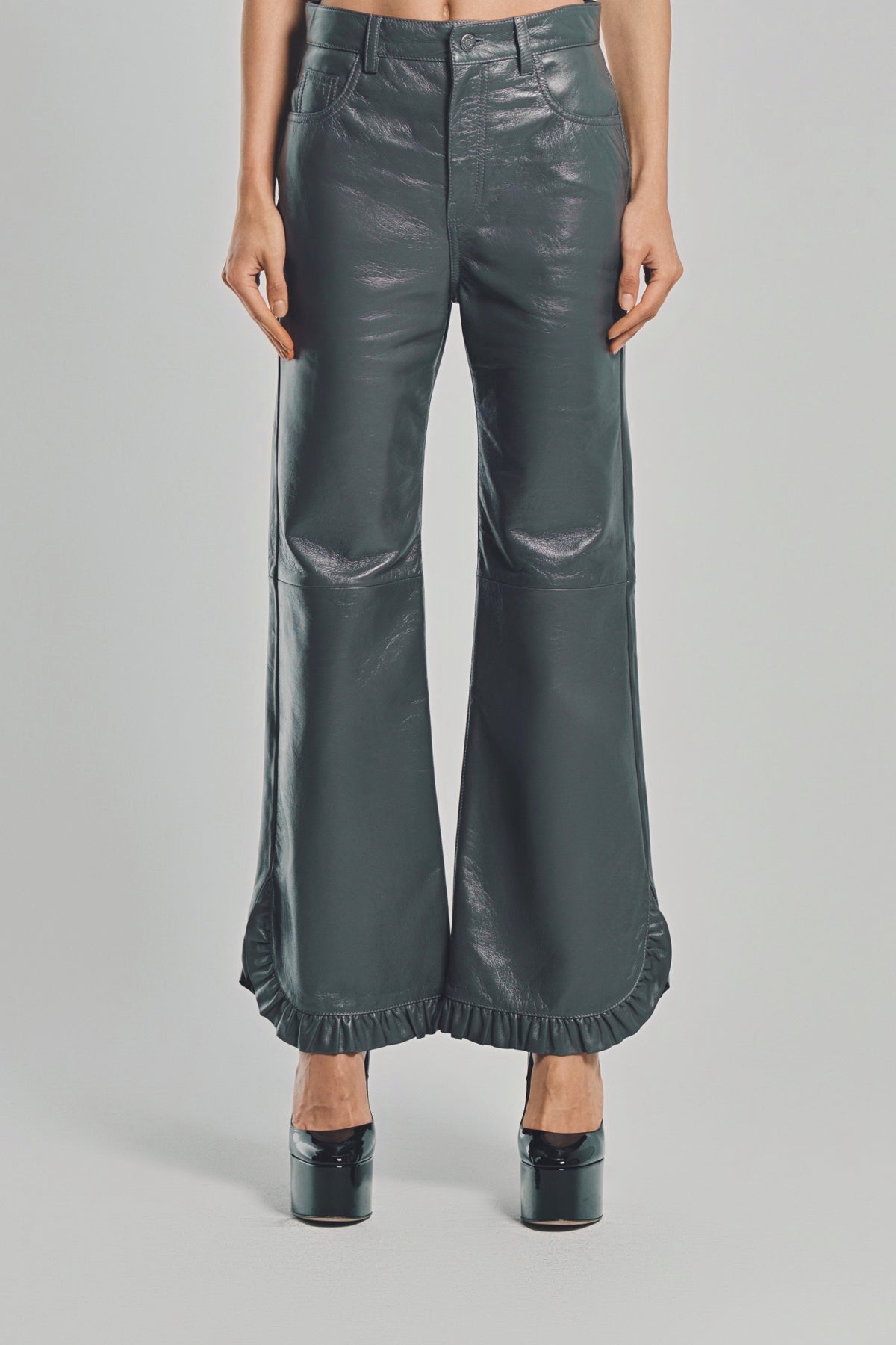 CHLOÉ | RUFFLED FLARED PANTS IN LEATHER