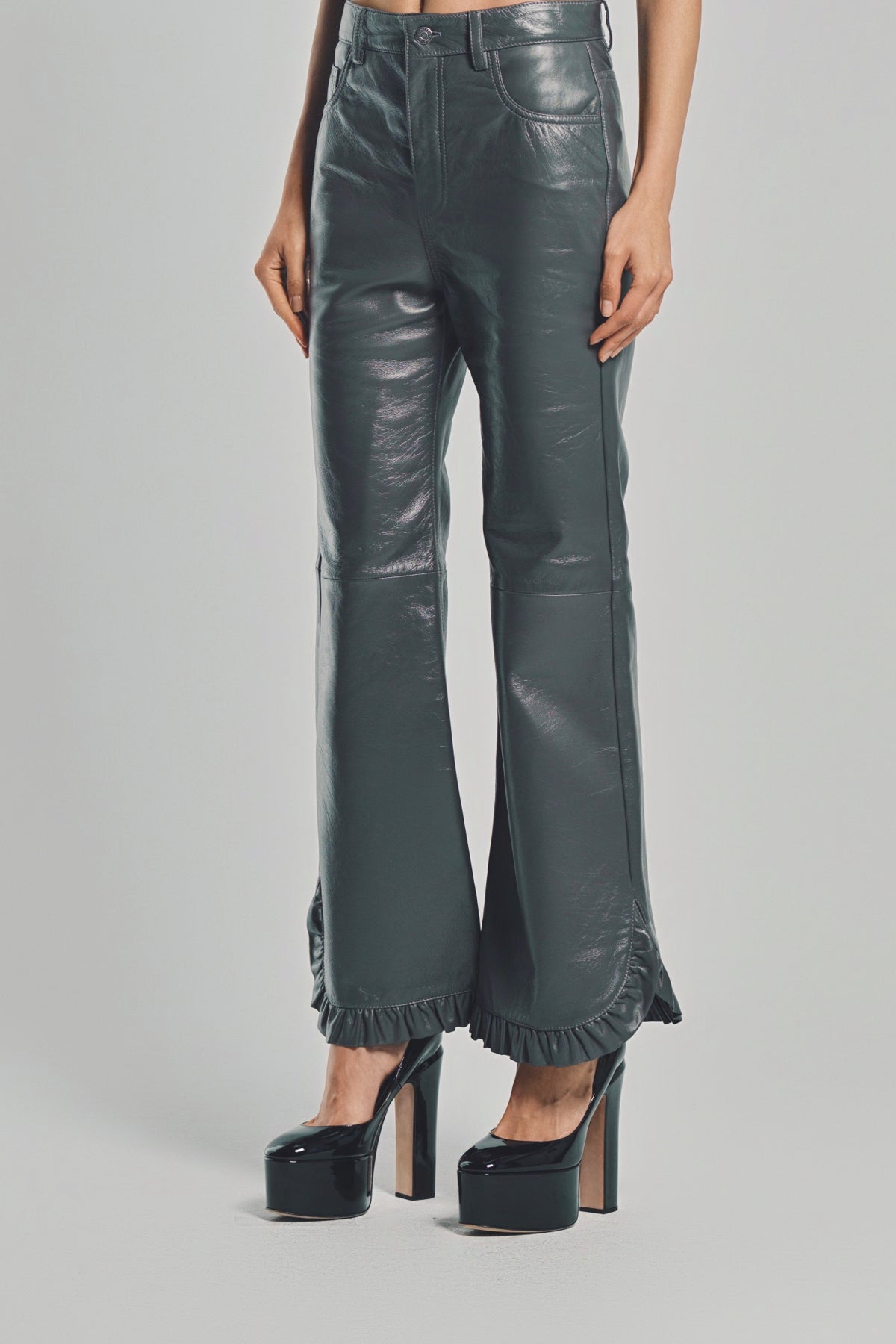 CHLOÉ | RUFFLED FLARED PANTS IN LEATHER
