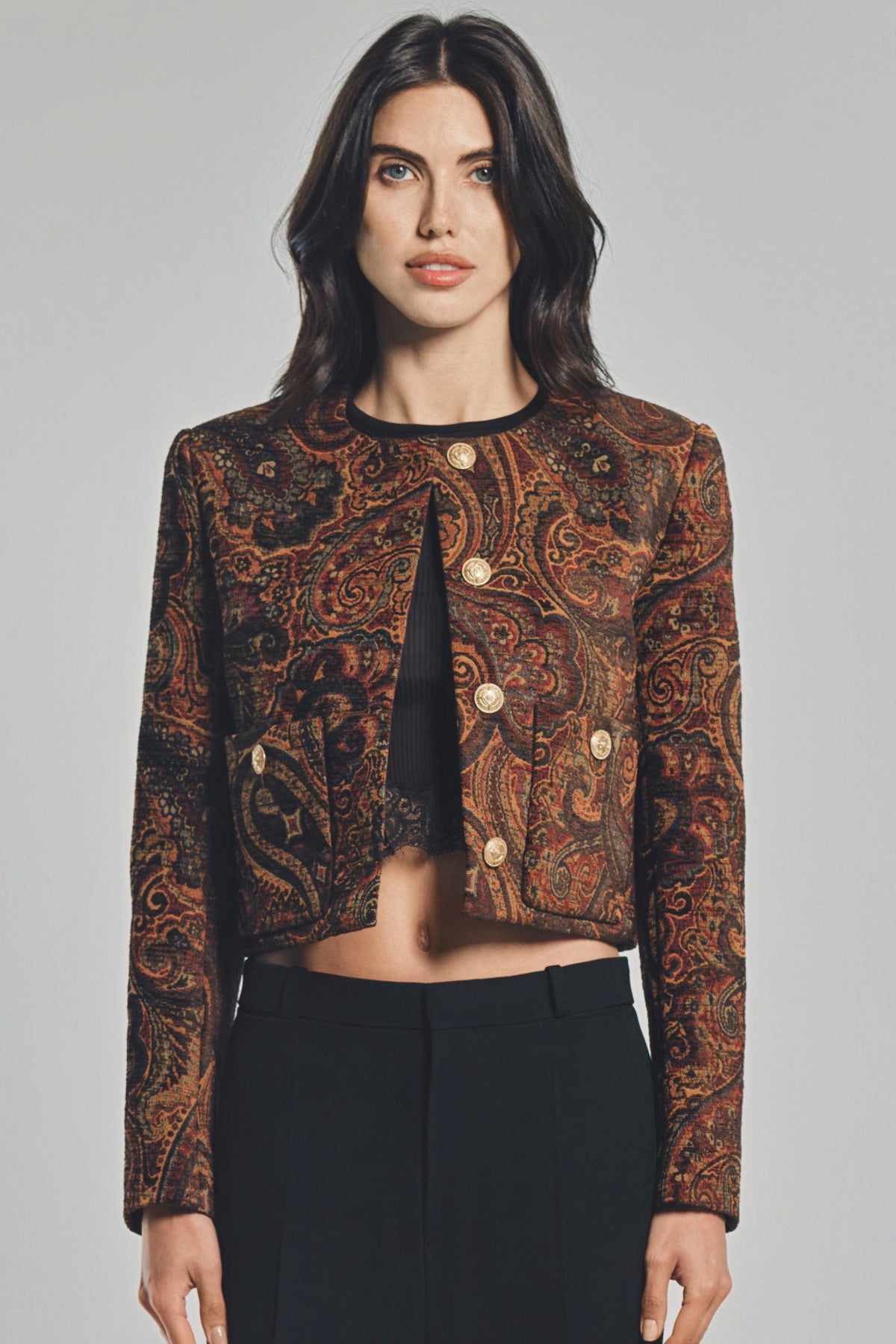 CHLOÉ | BOXY COLLARLESS JACKET IN TAPESTRY JACQUARD