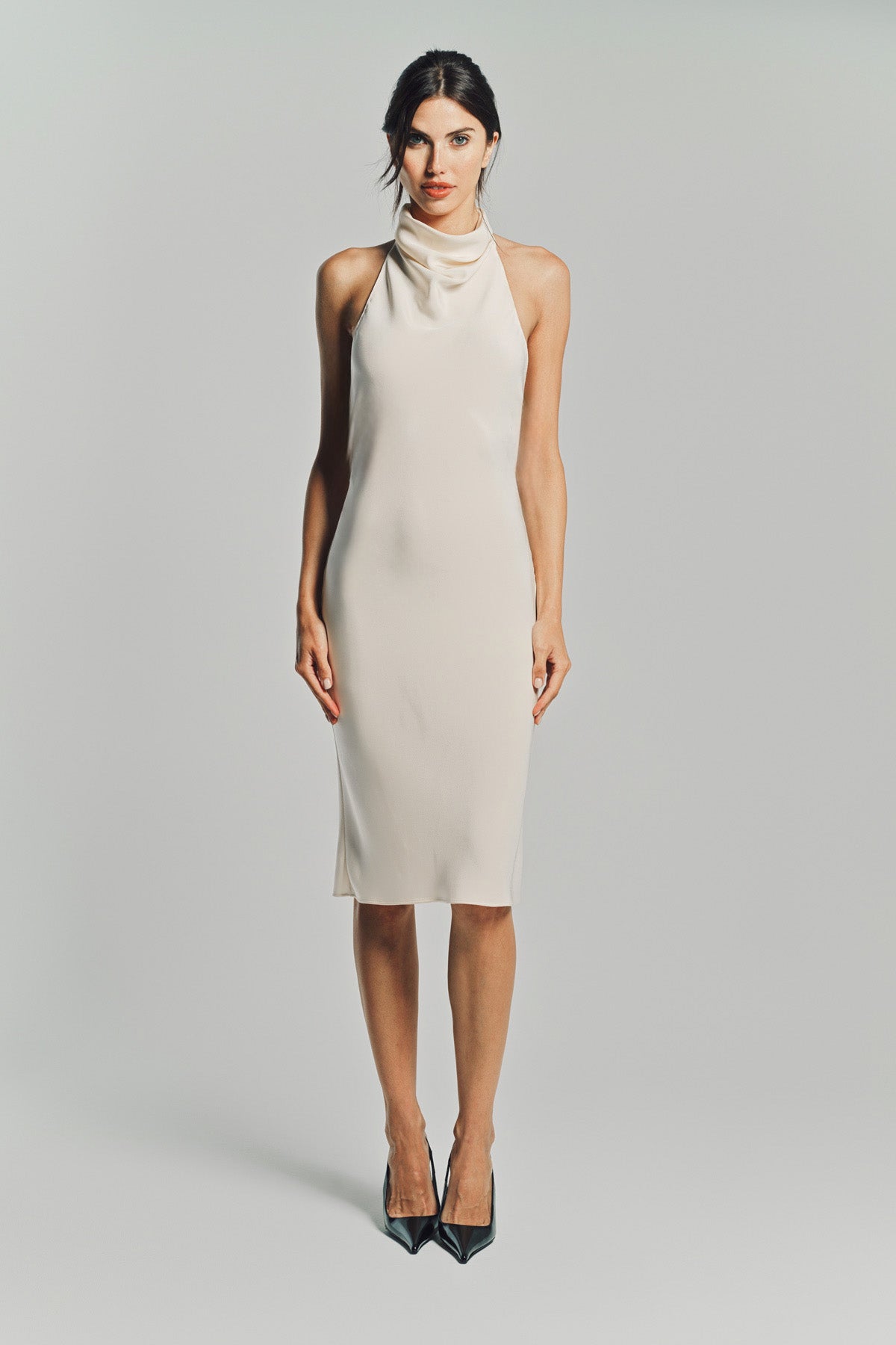 TOM FORD | HALTERNECK SILK COCKTAIL DRESS WITH OPEN BACK