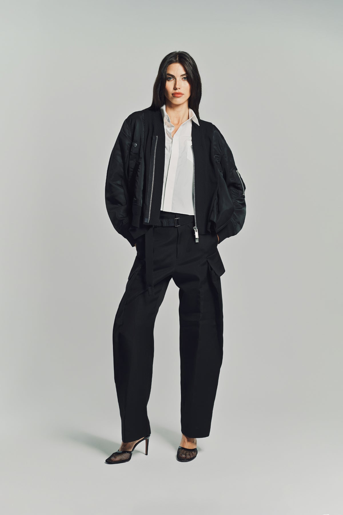 SACAI | NYLON TWILL X KNIT CARDIGAN