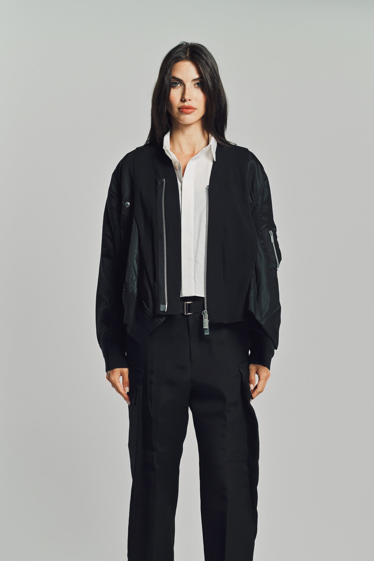 SACAI | NYLON TWILL X KNIT CARDIGAN