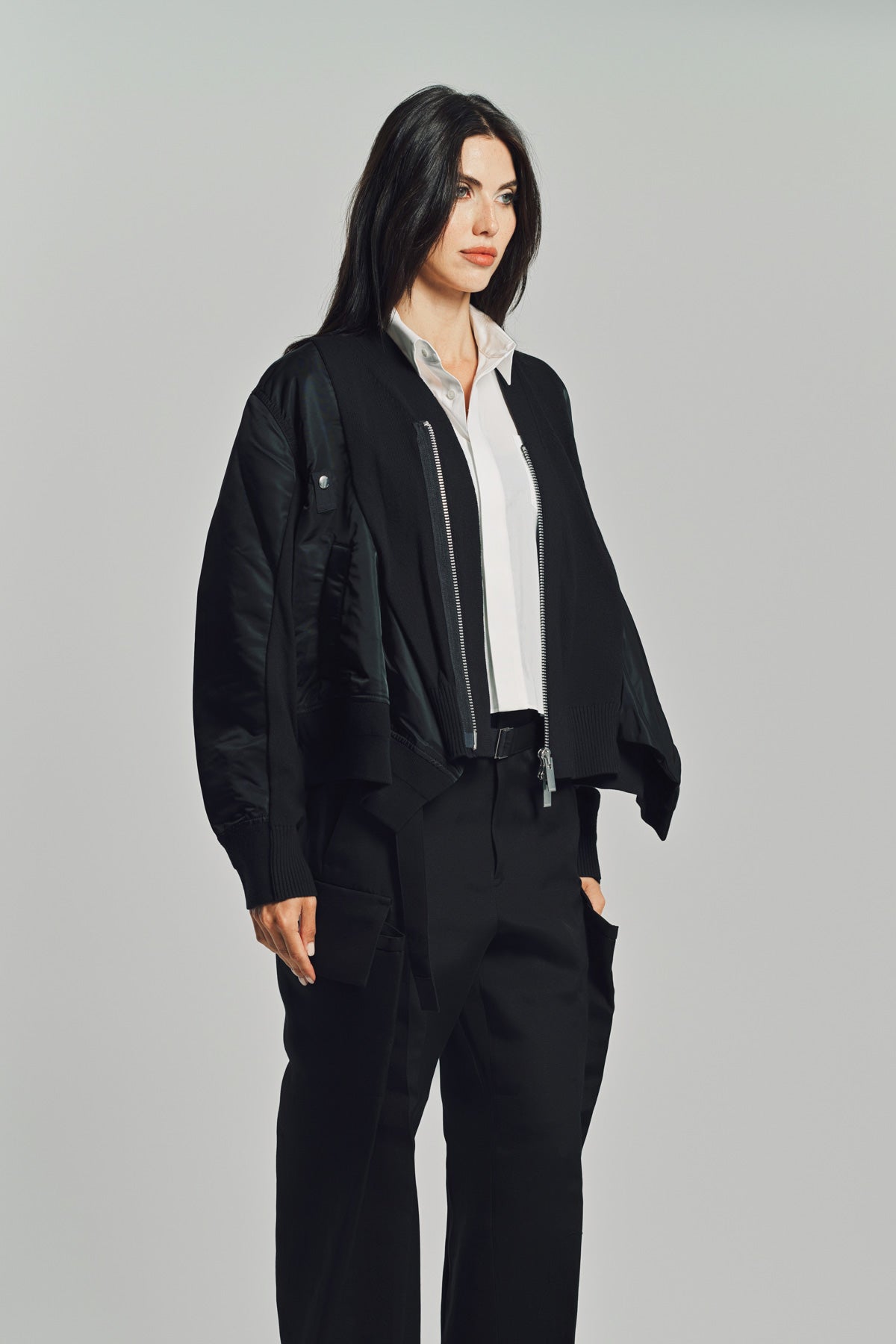 SACAI | NYLON TWILL X KNIT CARDIGAN