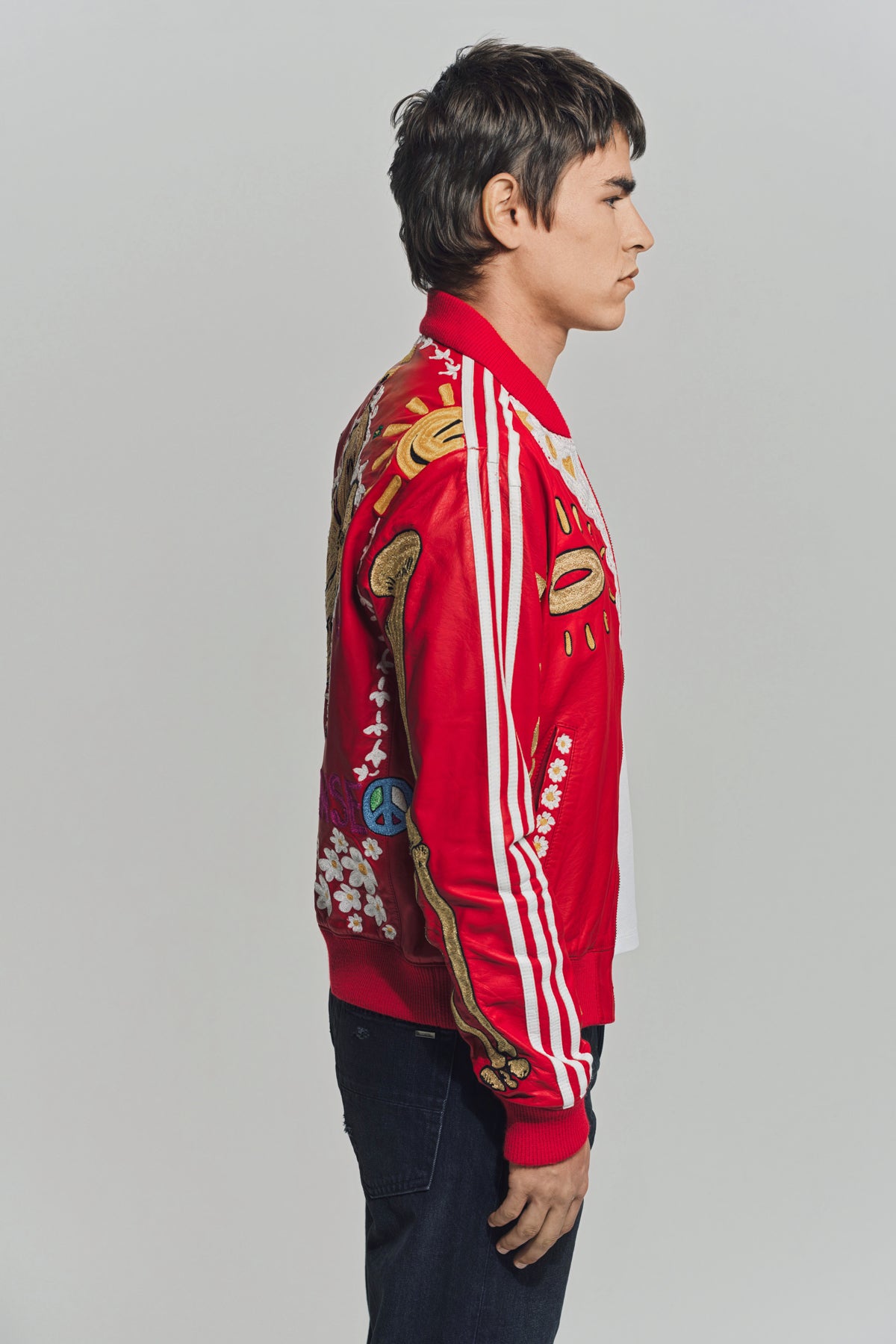 CACTUS PLANT FLEA MARKET x ADIDAS | 2000s CUSTOM EMBROIDERED RED LEATHER JACKET