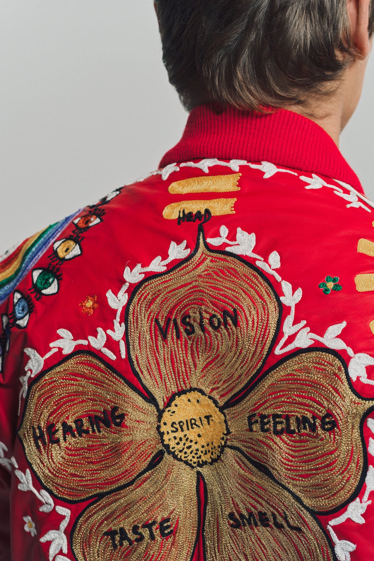 CACTUS PLANT FLEA MARKET x ADIDAS | 2000s CUSTOM EMBROIDERED RED LEATHER JACKET