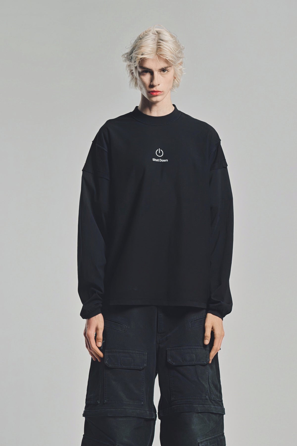 VETEMENTS | 'SHUT DOWN' EMBROIDERED REWORK LONG SLEEVE SHIRT