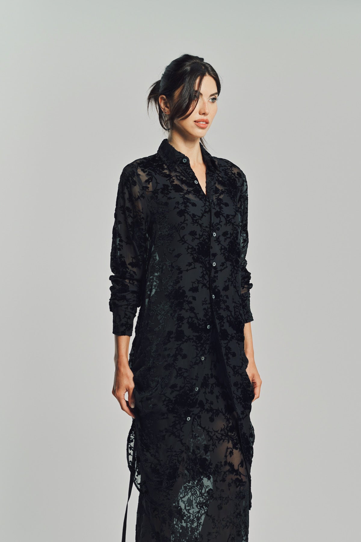 Ann Demeulemeester 2019AWロングシャツ ANN DEMEULEMEESTER | RADA HIGH COMFORT DÈVORÈ SHIRT