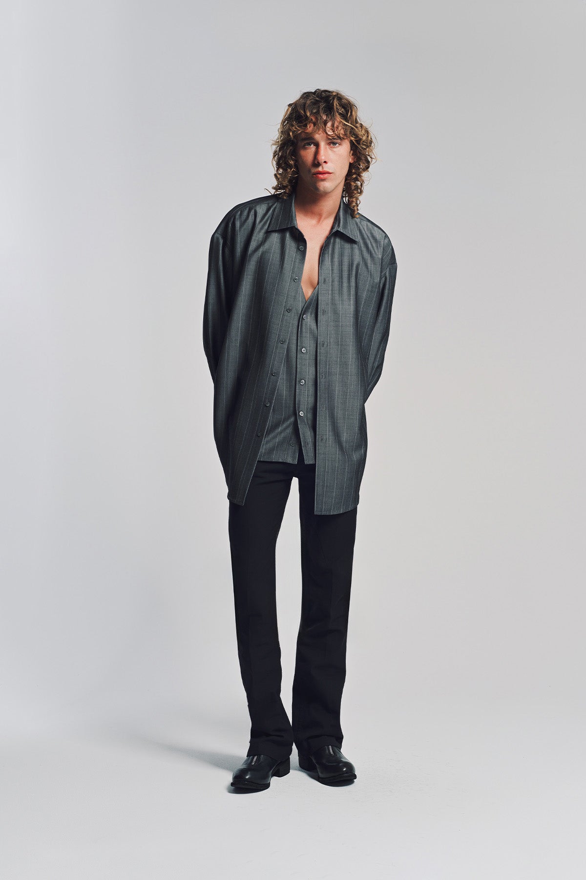 オーベロ AUBERO  C5SH06 ストライプ長袖シャツ メンズ S AUBERO | DOUBLE LAYER SHIRT