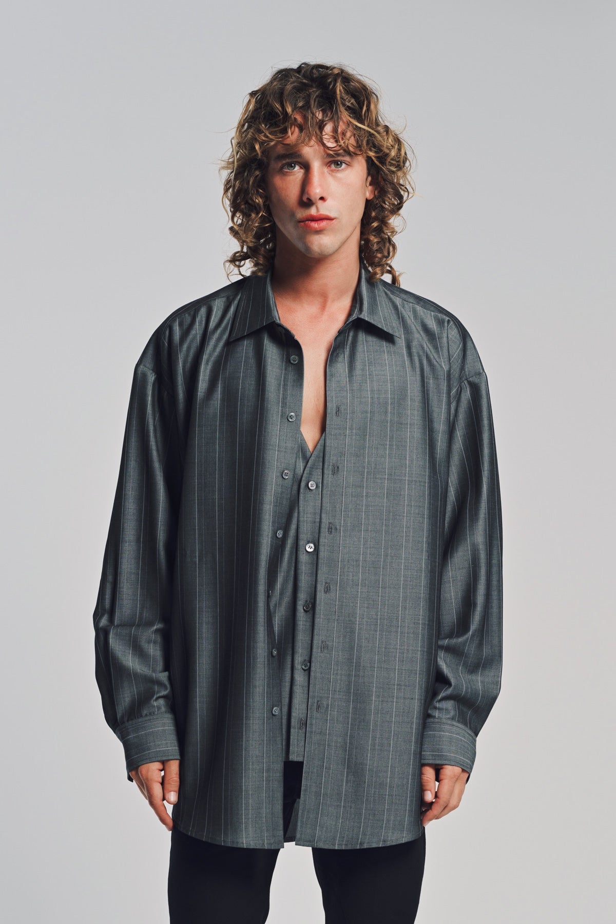 オーベロ AUBERO  C5SH06 ストライプ長袖シャツ メンズ S AUBERO | DOUBLE LAYER SHIRT